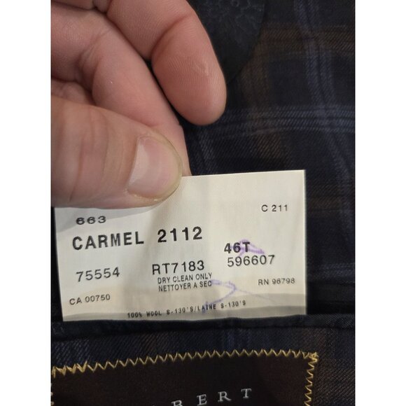 ROBERT TALBOTT Sport Coat Carmel Sz 46T Blue Plaid 100% Wool Paisley Lined - Picture 13 of 15